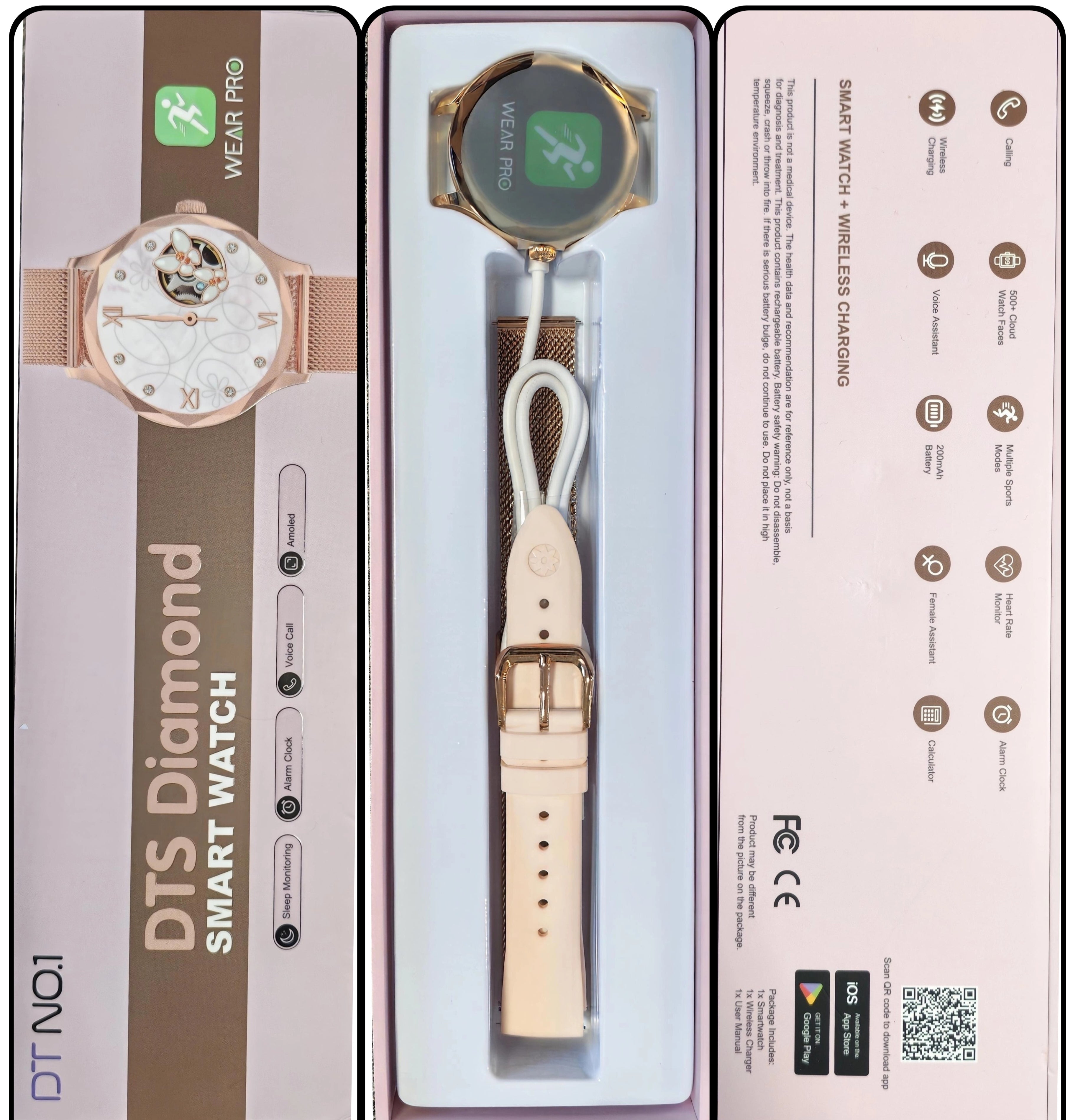 Montre intelligente connectée avec une finition dorée magnifique