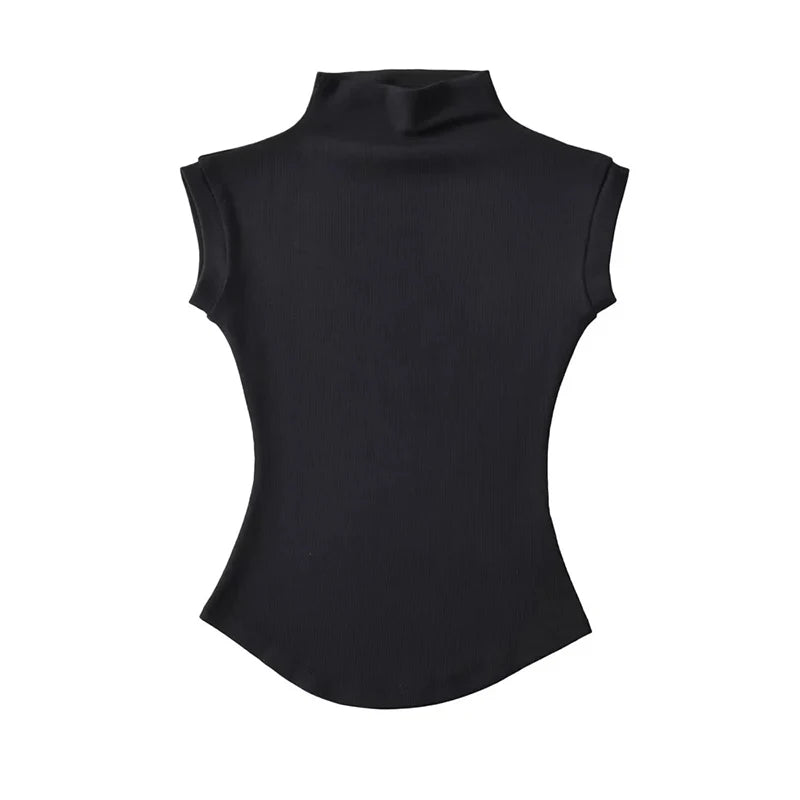 T-shirt Pull col roulé sans manches pour femme