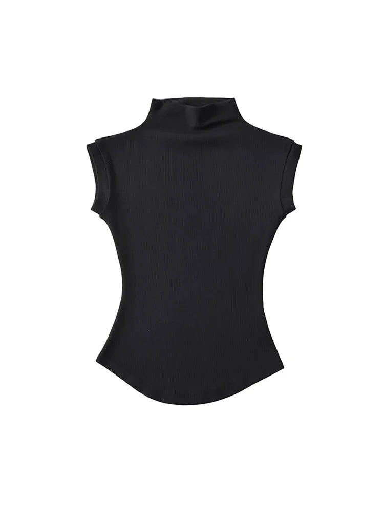 T-shirt Pull col roulé sans manches pour femme