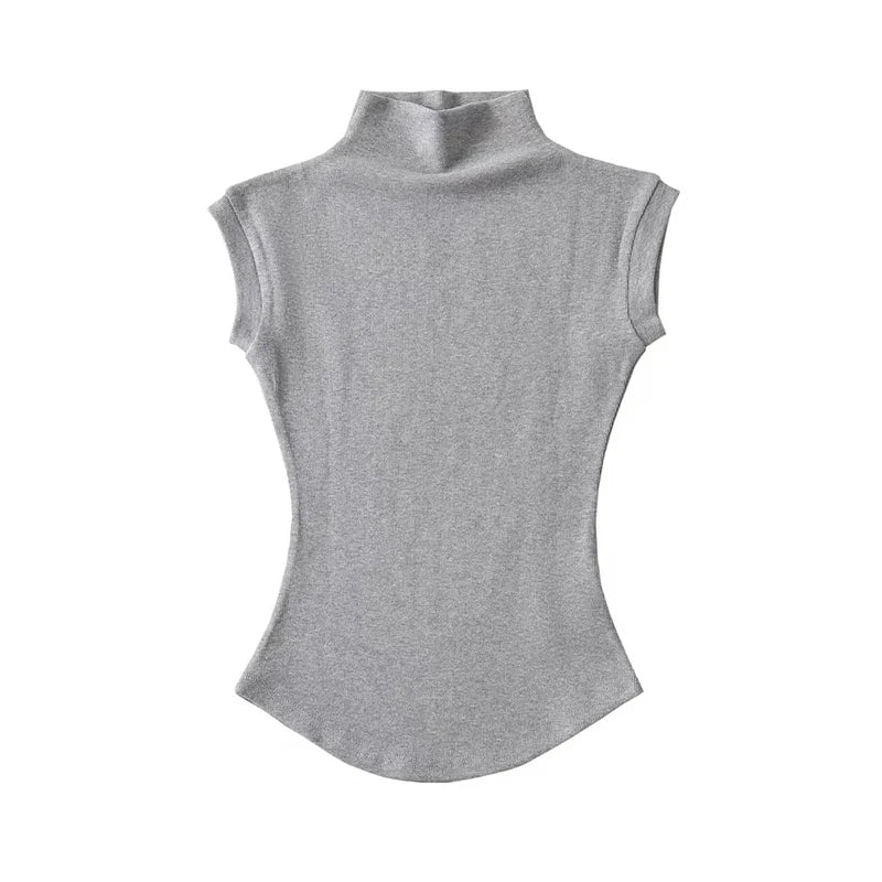 T-shirt Pull col roulé sans manches pour femme