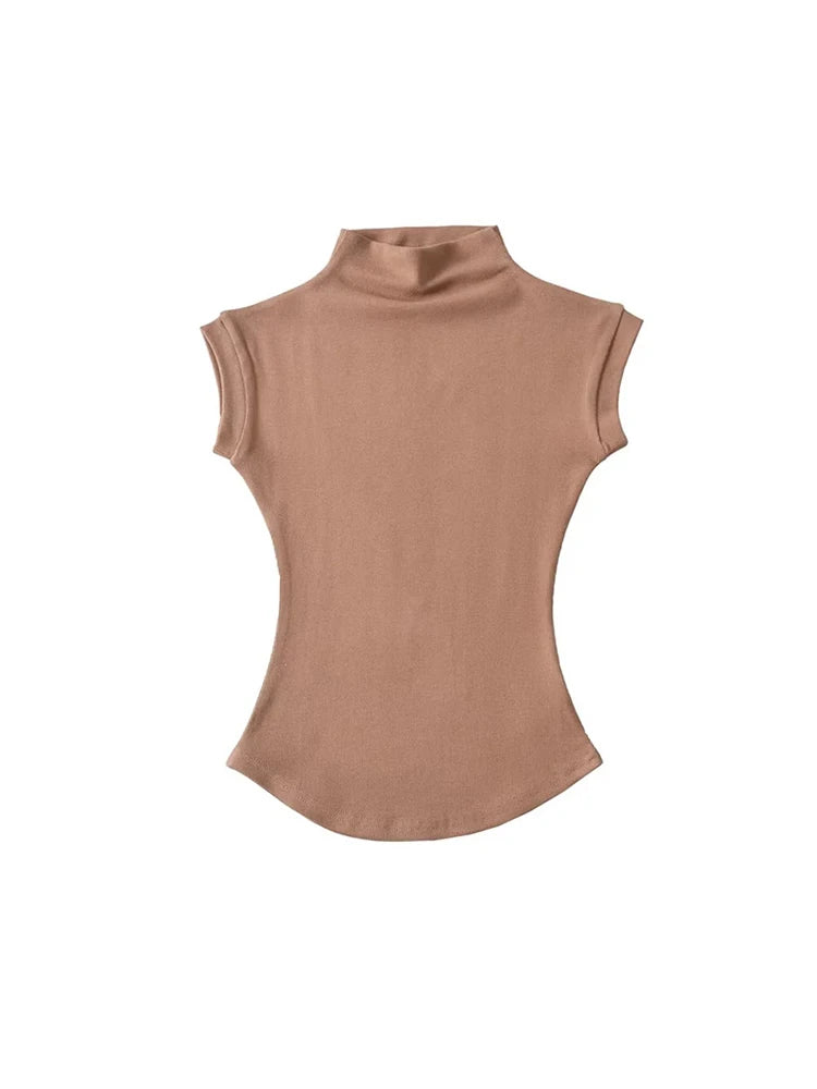 T-shirt Pull col roulé sans manches pour femme