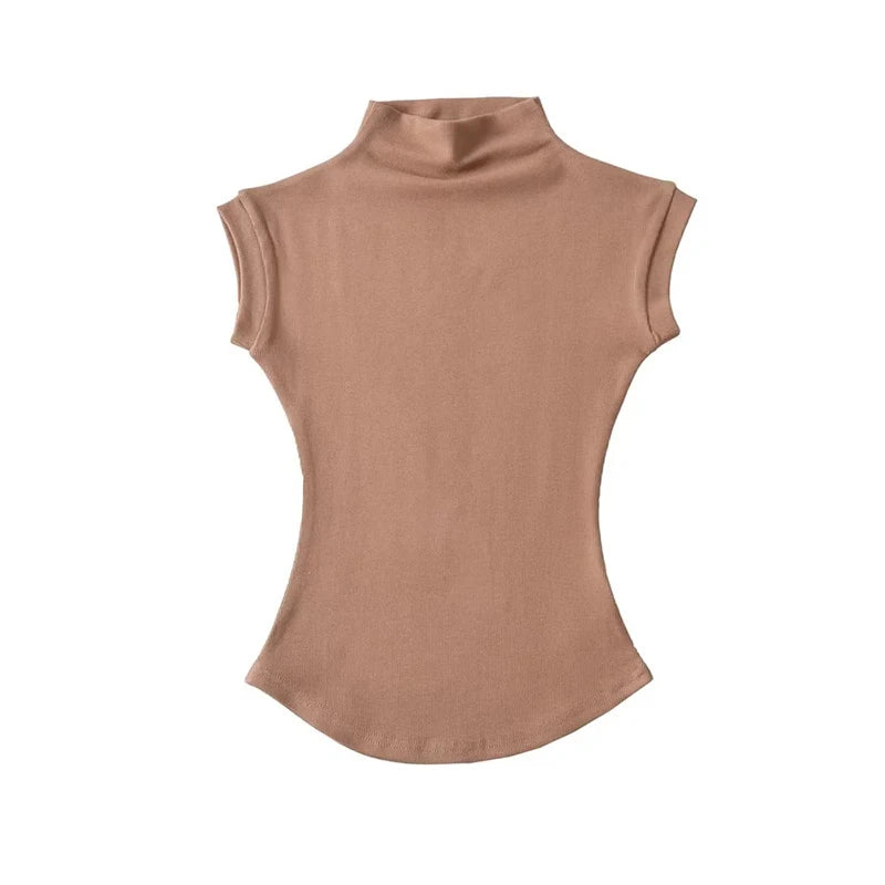 T-shirt Pull col roulé sans manches pour femme