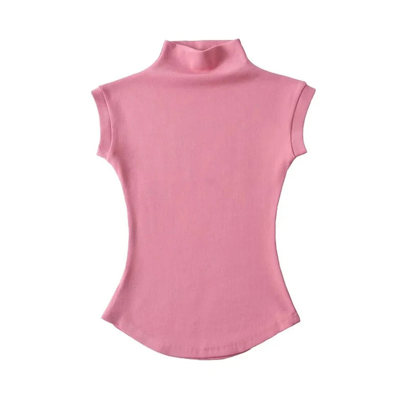 T-shirt Pull col roulé sans manches pour femme