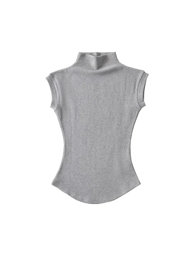 T-shirt Pull col roulé sans manches pour femme