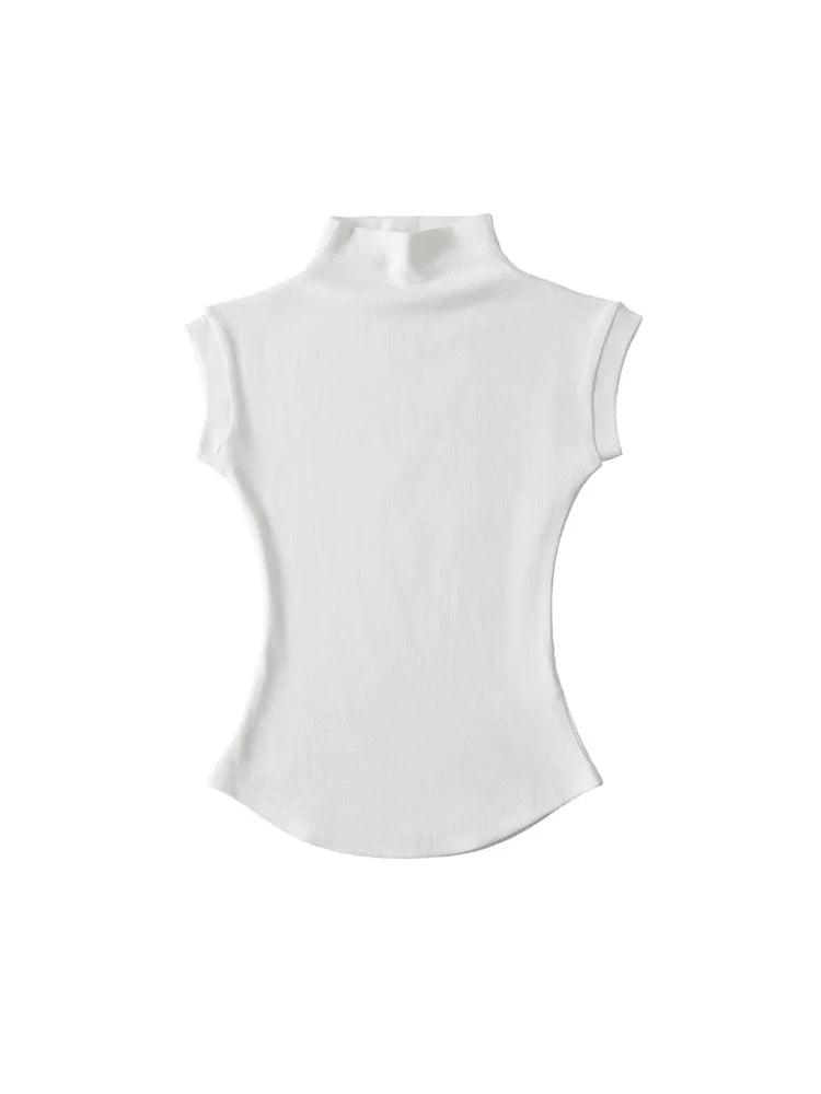 T-shirt Pull col roulé sans manches pour femme