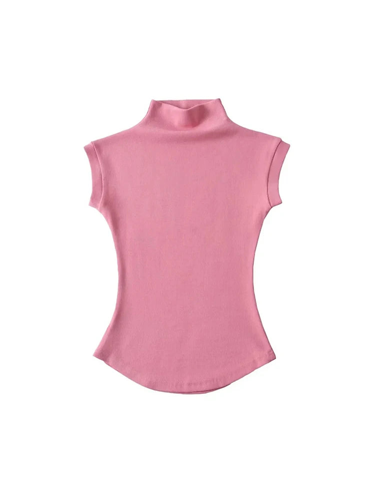 T-shirt Pull col roulé sans manches pour femme