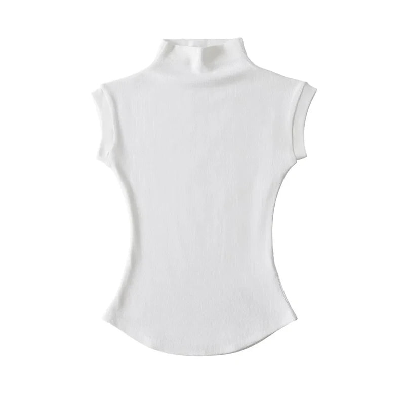 T-shirt Pull col roulé sans manches pour femme