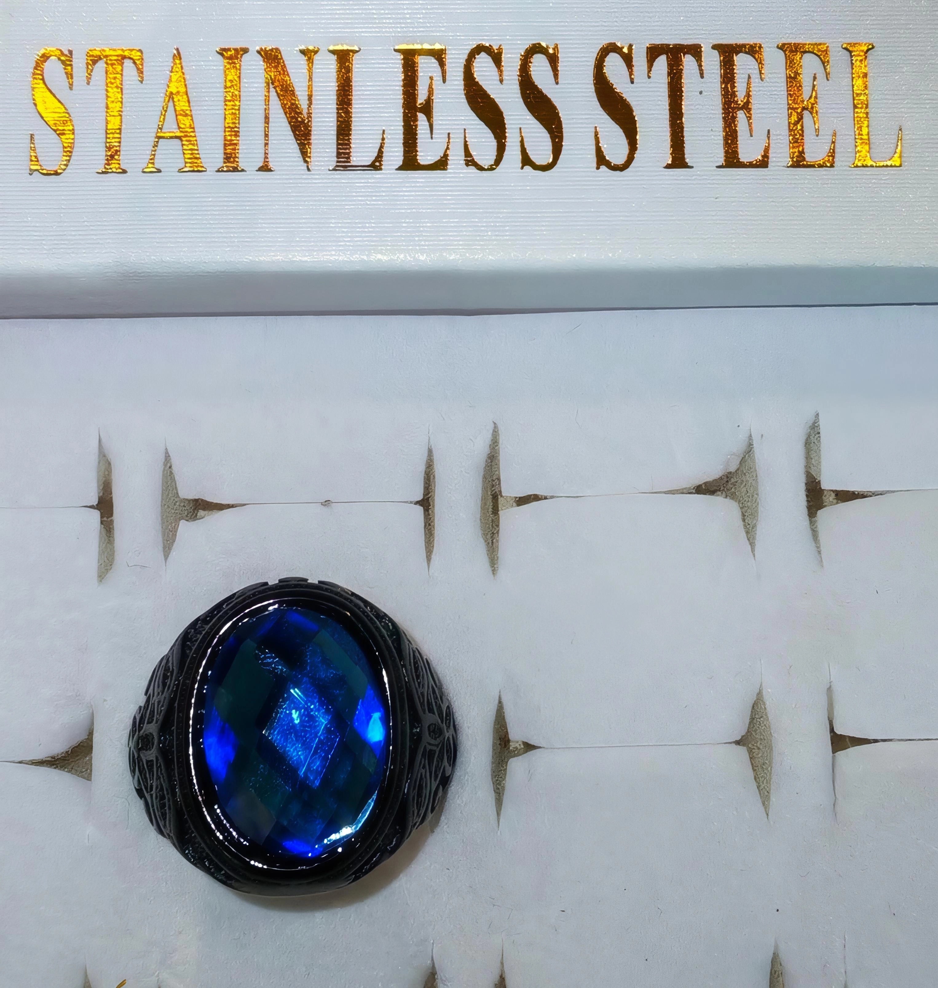 Bague de prestige turquoise en acier inoxydable