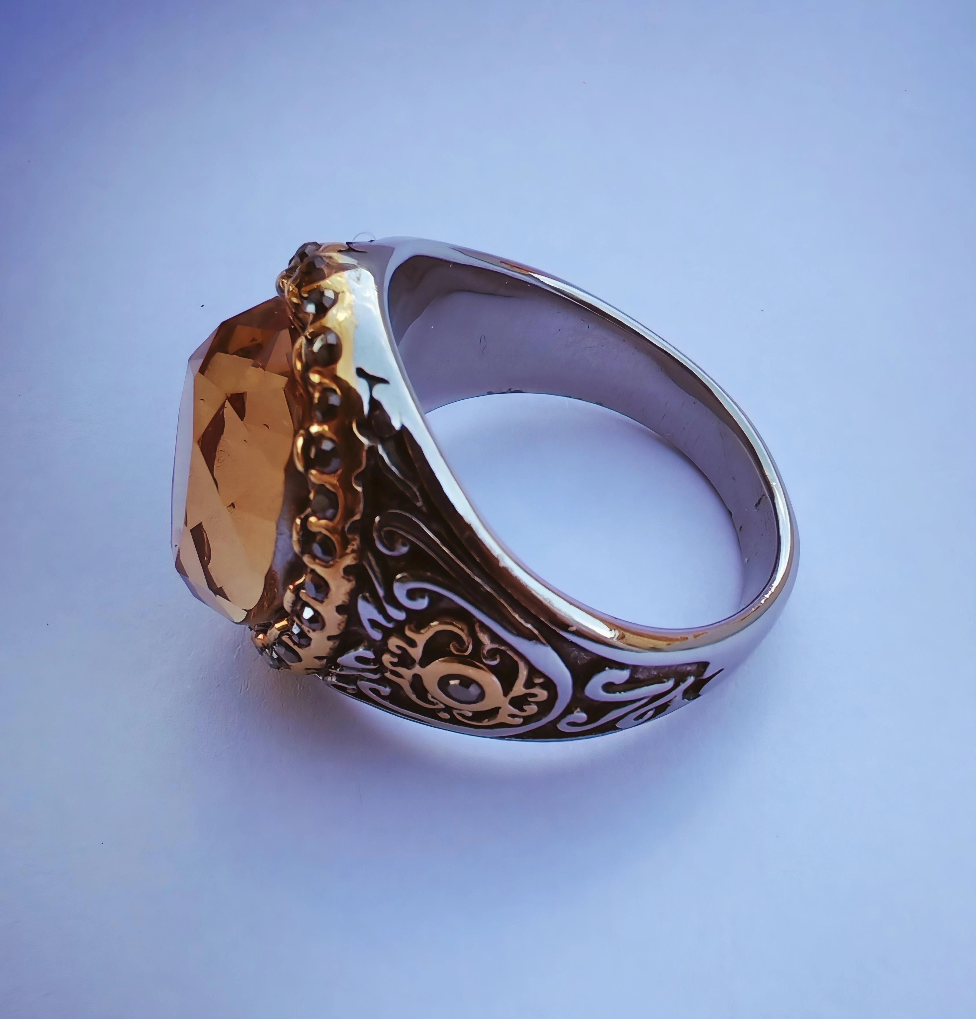 Bague citrine homme en acier inoxydable, design turc.