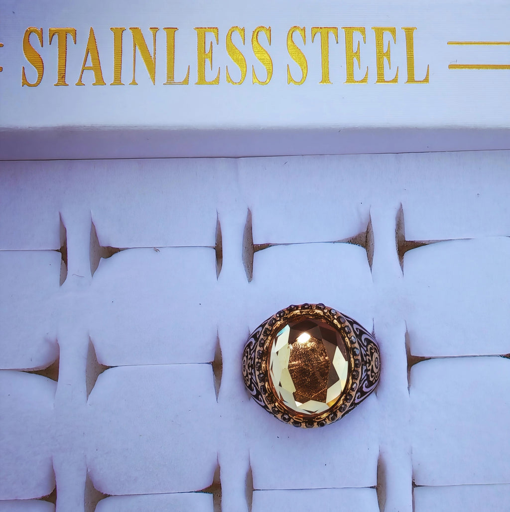 Bague citrine homme en acier inoxydable, design turc.