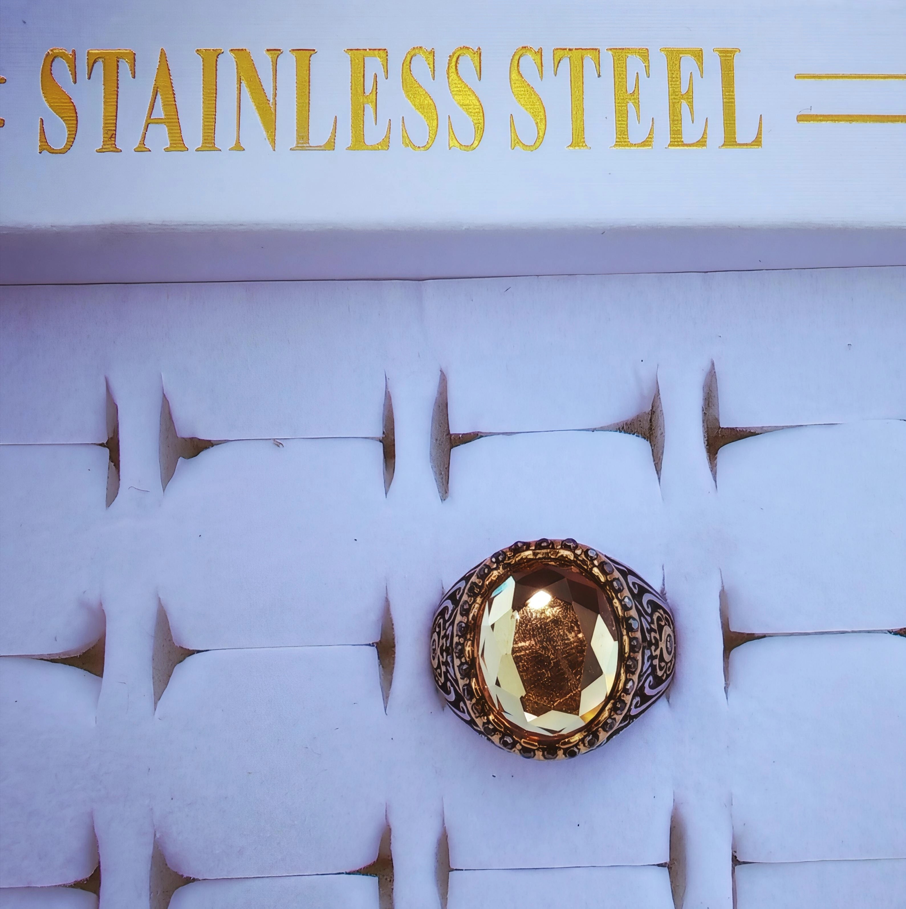 Bague citrine homme en acier inoxydable, design turc.