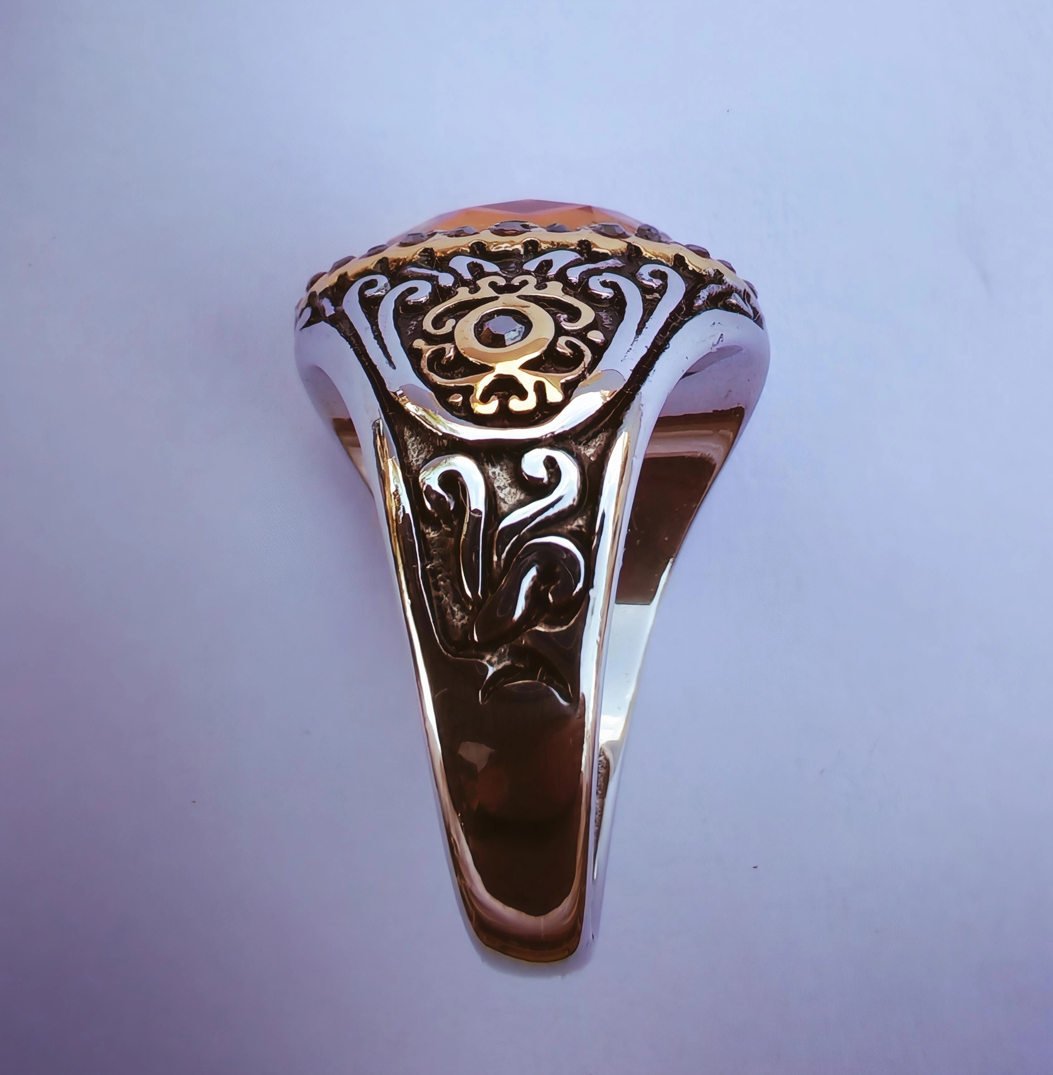 Bague citrine homme en acier inoxydable, design turc.