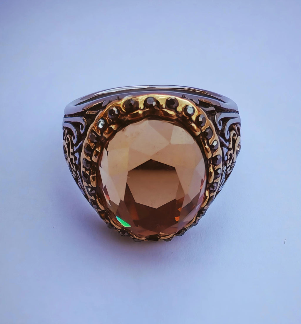 Bague citrine homme en acier inoxydable, design turc.
