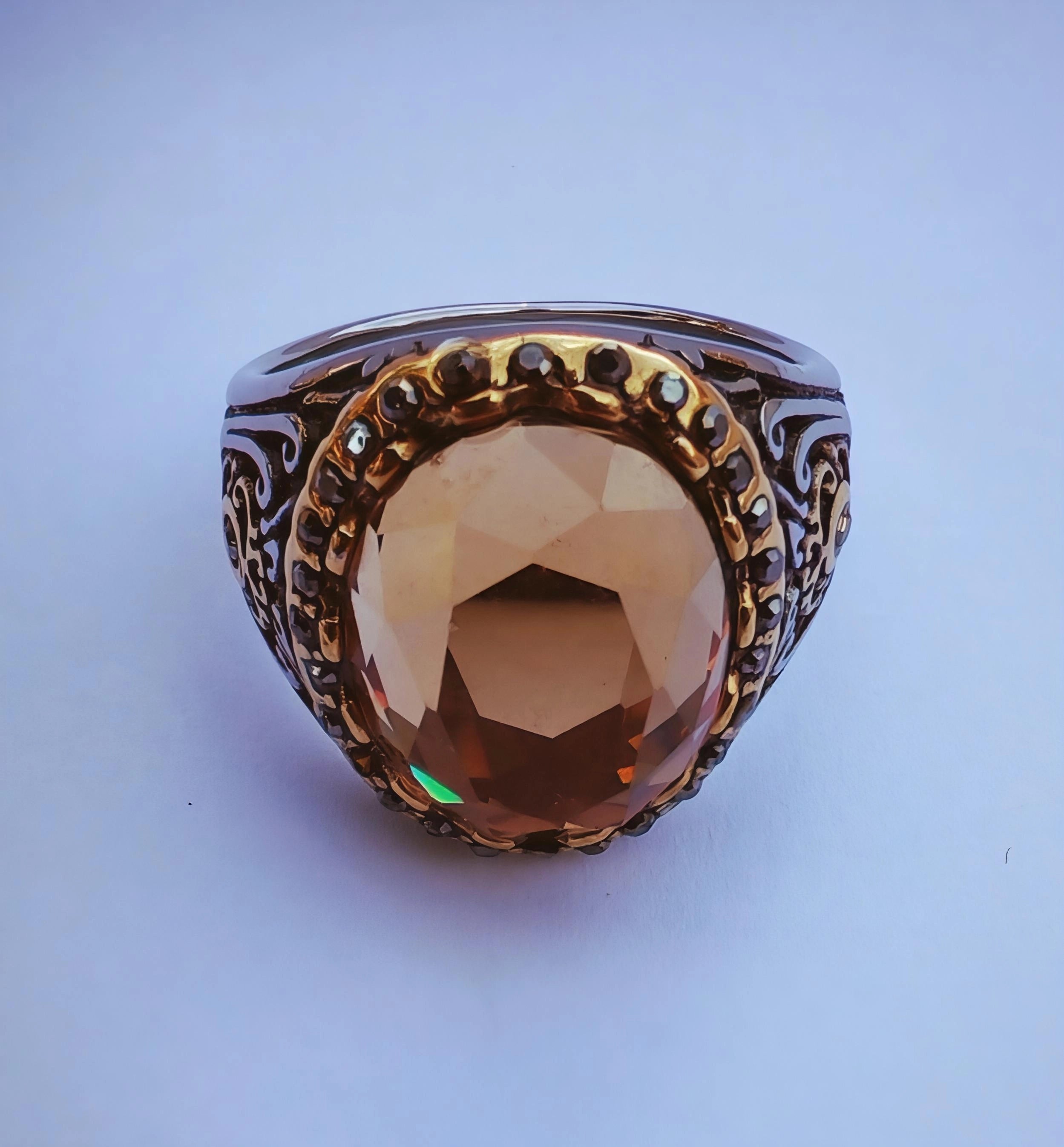 Bague citrine homme en acier inoxydable, design turc.